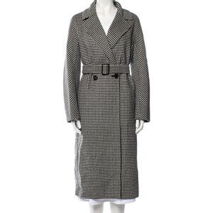 NWOT Max Mara Virgin Wool Black White Printed Trench Coat Belt Womens Size 42